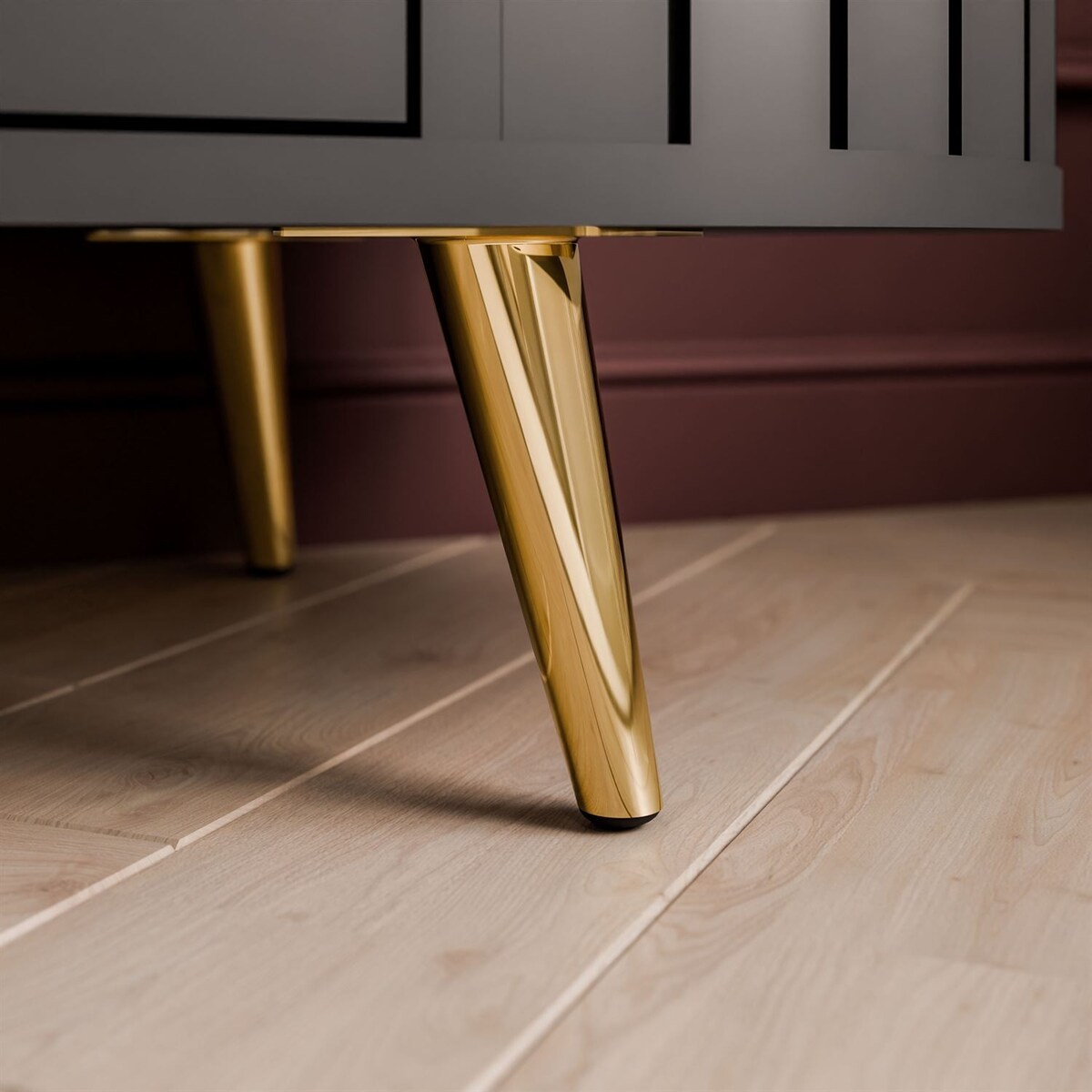 Witryna ELODIE II z oświetleniem LED, czarny / nóżki i uchwyty złoty chrom