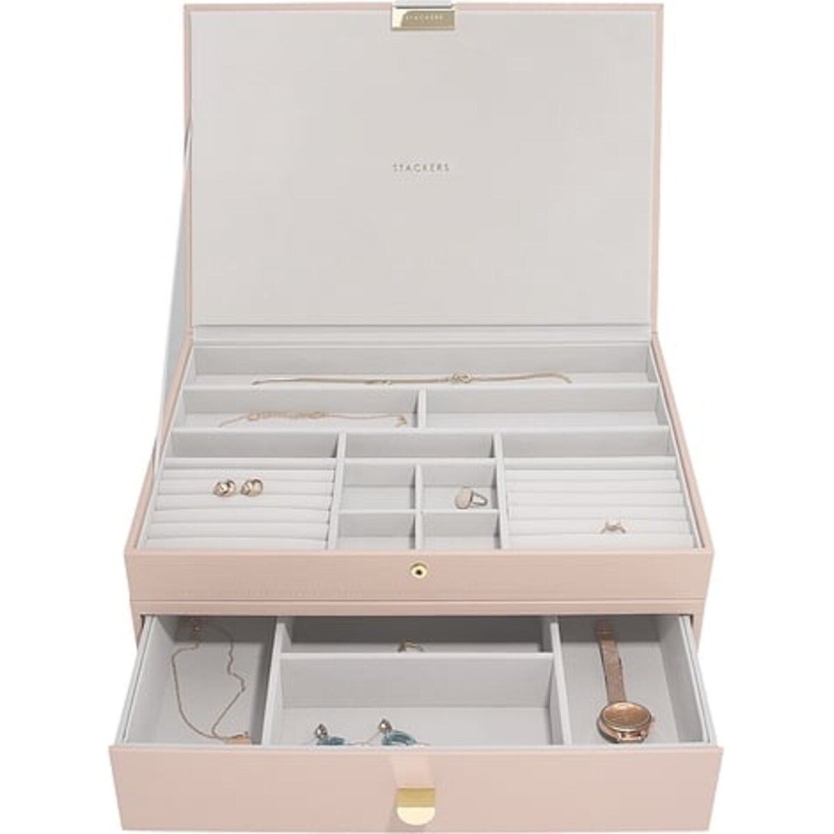 Szkatułka na biżuterię Stackers podwójna supersize jasnoróżowa z szufladą