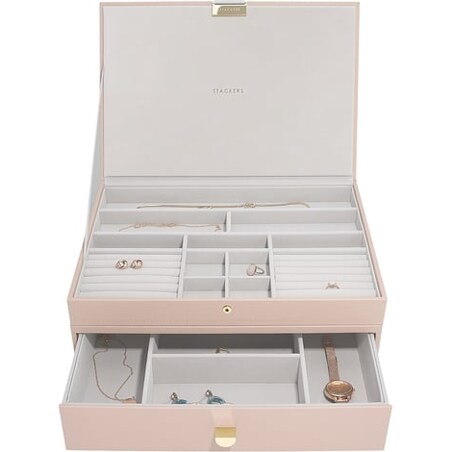 Szkatułka na biżuterię Stackers podwójna supersize jasnoróżowa z szufladą