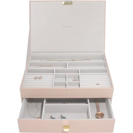 Szkatułka na biżuterię Stackers podwójna supersize jasnoróżowa z szufladą