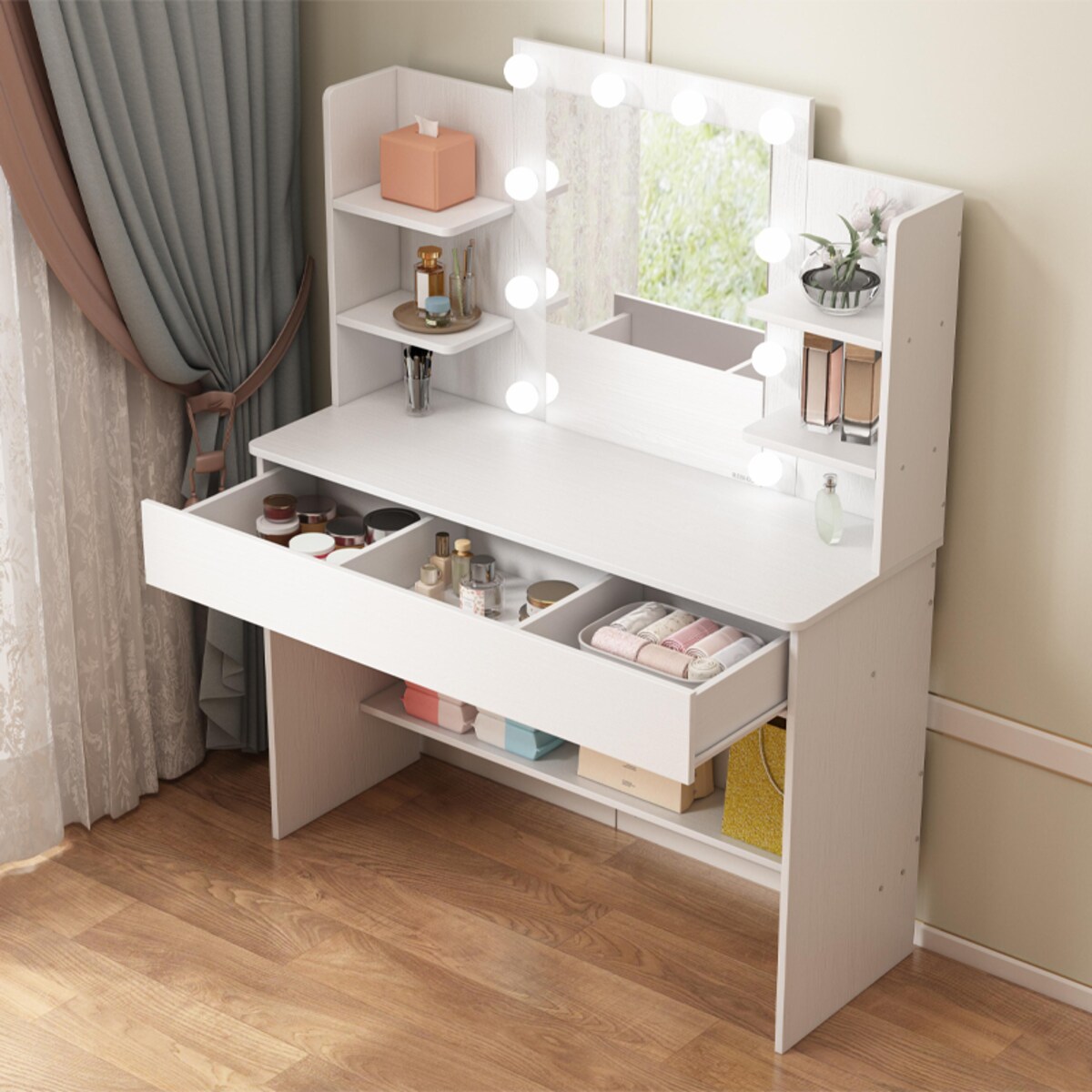 Toaletka kosmetyczna makijażu wizażu z lustrem led nowoczesna loft 110 cm