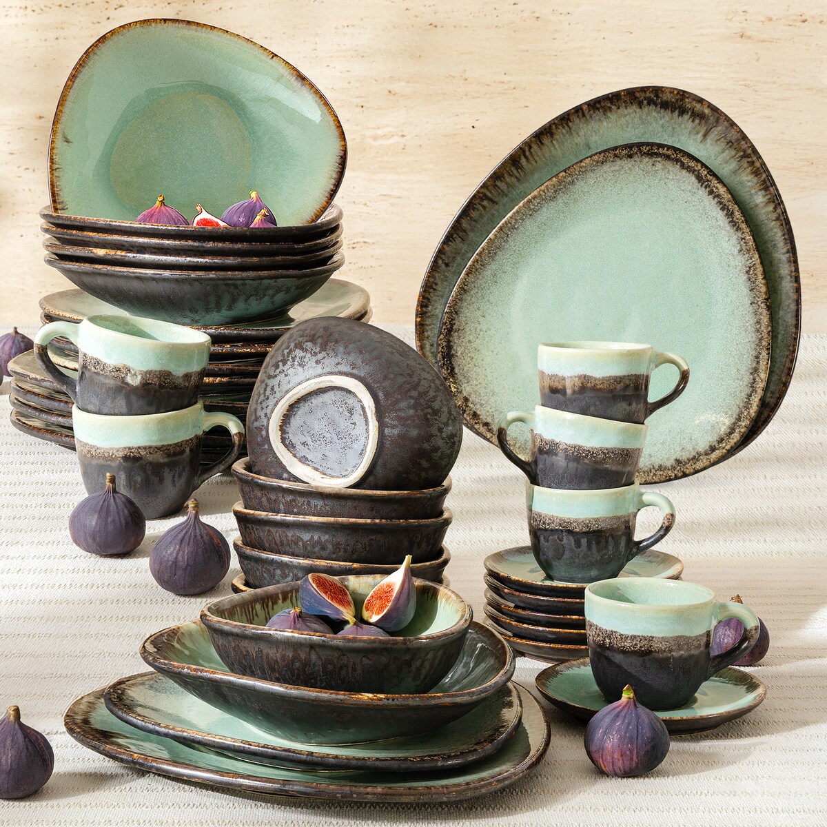 Konsimo PRIMA Zestaw obiadowo-kawowy 6 os. (36 el.), szałwiowy