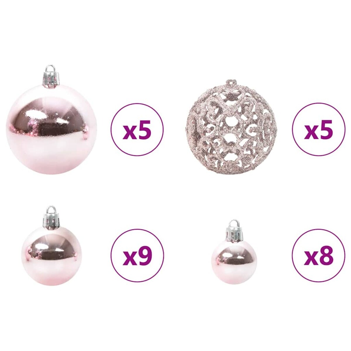 vidaXL Zestaw Bombek Choinkowych 61 pcs Różowy Z tworzywa sztucznego