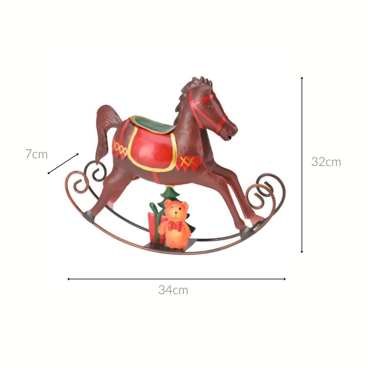 Metalowy konik na biegunach, świąteczna figurka 34 cm