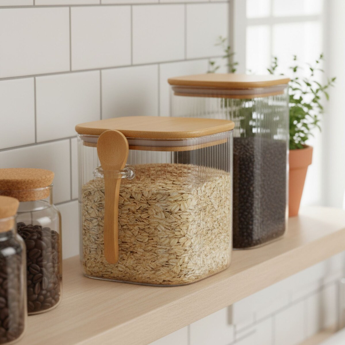 Pojemniki szklane z pokrywkami ZUNI, ryflowane szkło