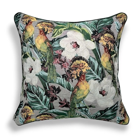 Poduszka dekoracyjna w liście i ptaki 45x45 - Echo Puszczy - polski żakard