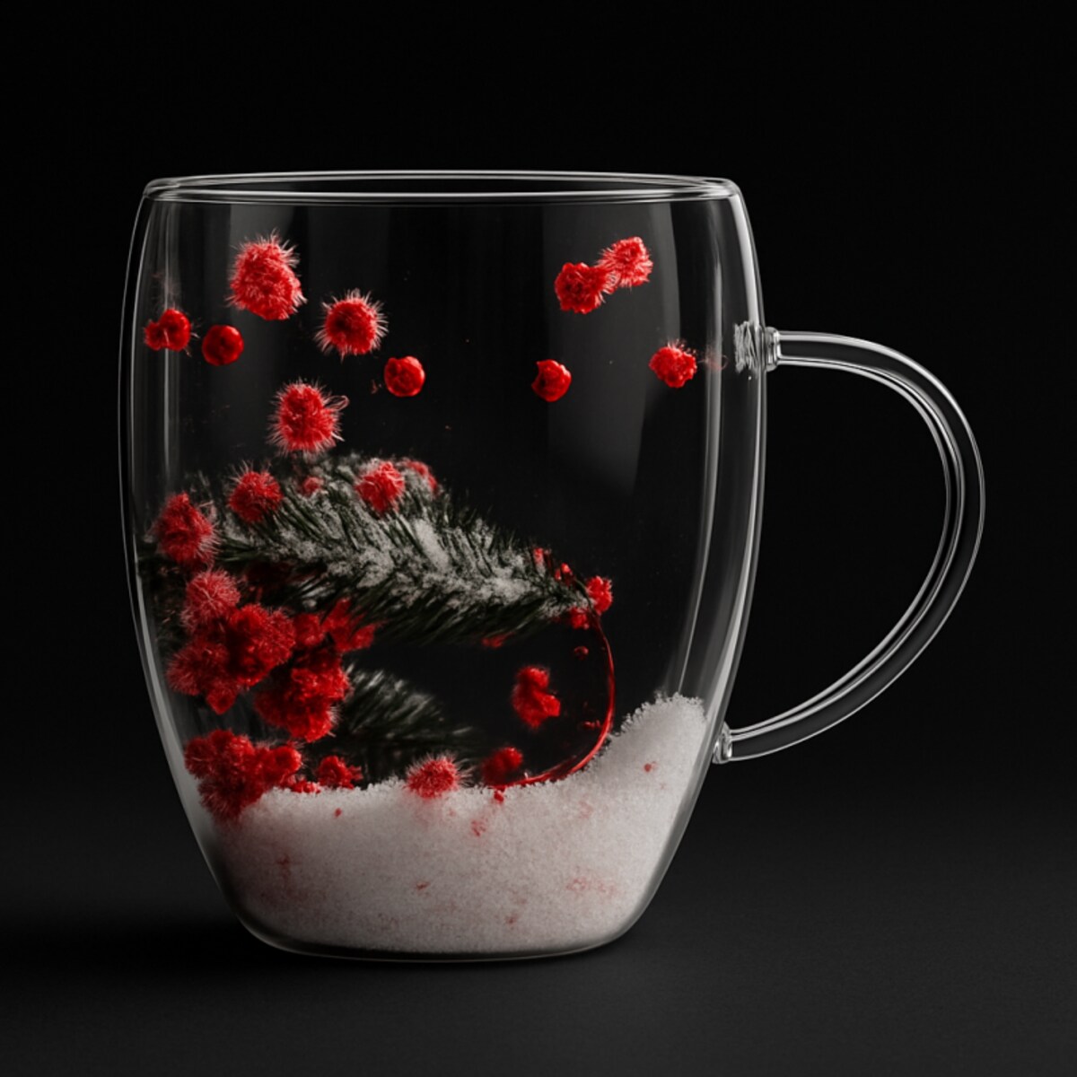 Szklanka termiczna z kwiatami w środku, akcenty świąteczne, śnieg 300 ml 1szt SZK198