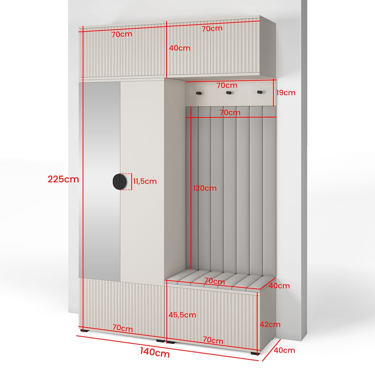 Garderoba frezowana z lustrem Ritmo wersja 2 Trinity 15 Cashmere