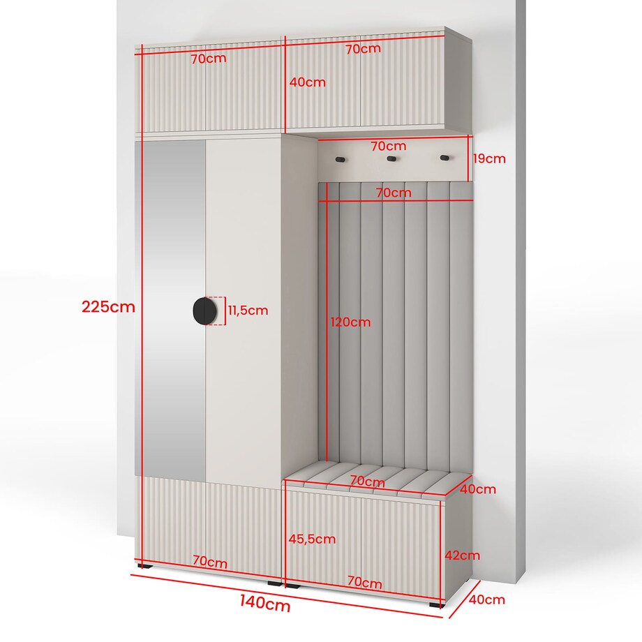 Garderoba frezowana z lustrem Ritmo wersja 2 Trinity 15 Cashmere