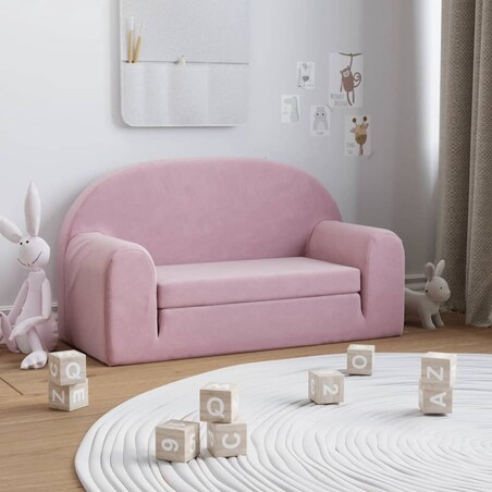 vidaXL 2-os. sofa dla dzieci, rozkładana, różowa, miękki plusz