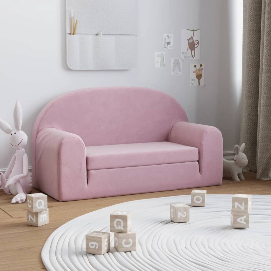 vidaXL 2-os. sofa dla dzieci, rozkładana, różowa, miękki plusz