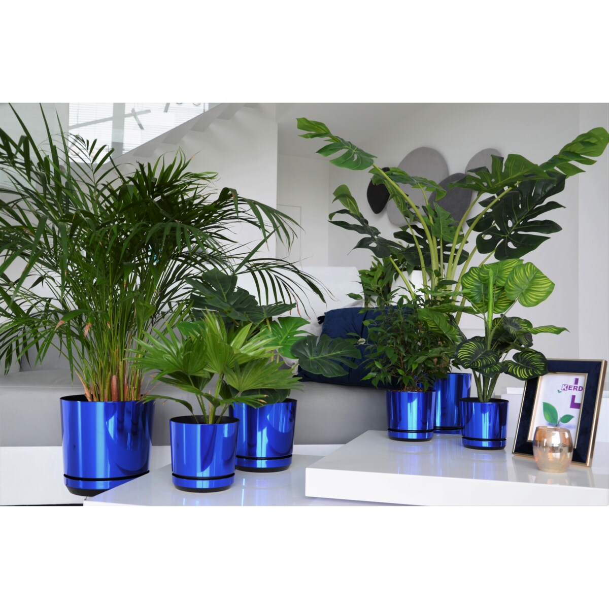 16 cm wzór NIEBIESKI BŁYSZCZĄCY Doniczka z podstawką glamour wysoki połysk do wrzosów lawendy storczyków krokusów orchidei chabrowa kobalt szafirowa błękit paryski królewski