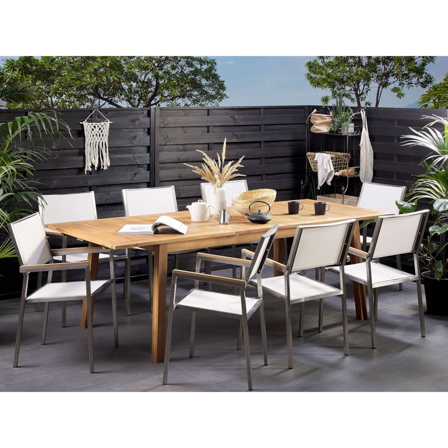 Stół ogrodowy rozkładany akacjowy 180/240 x 100 cm jasne drewno CESANA