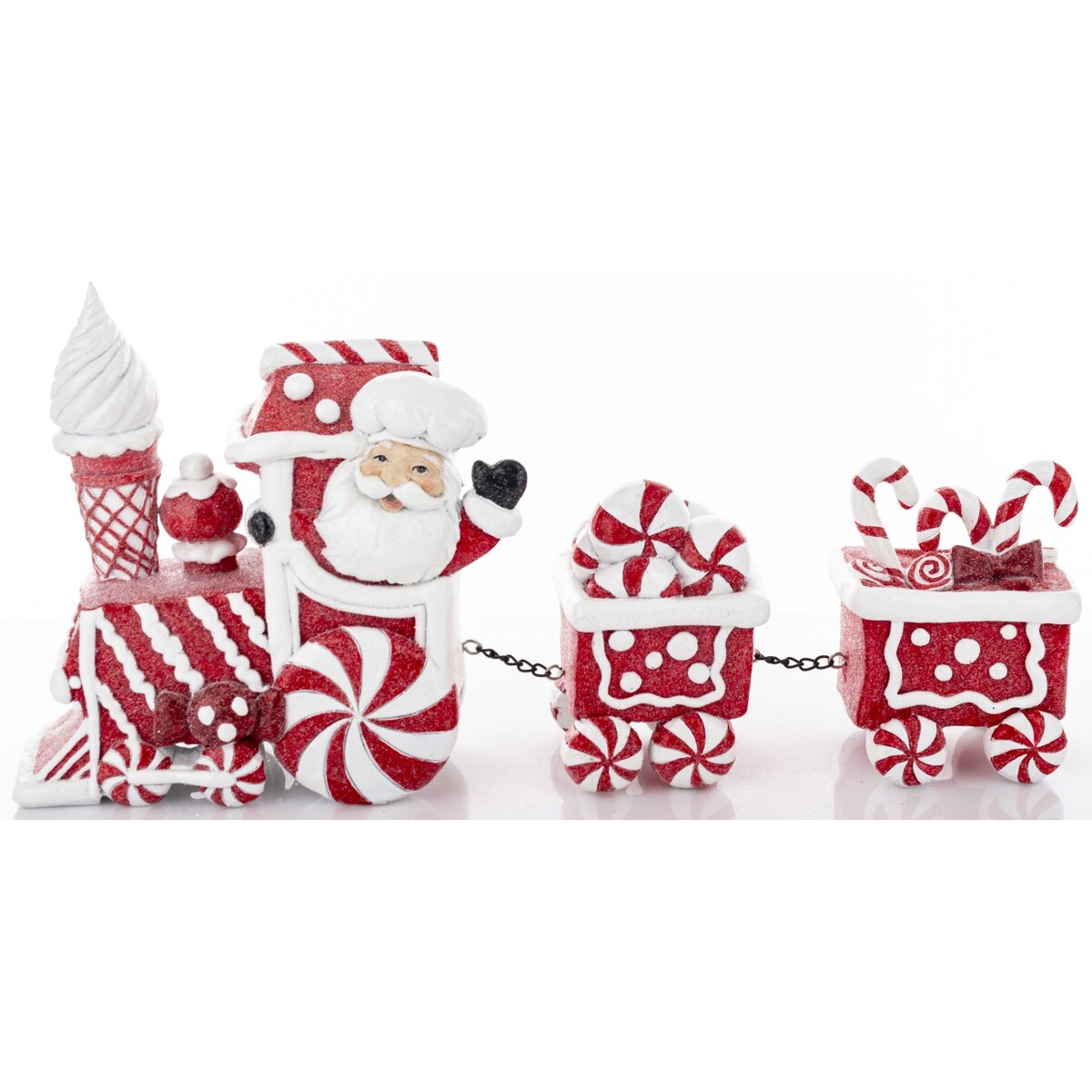 Dekoracja - ciasteczkowy pociąg i Mikołaj 18,5x38x8 cm czerwony