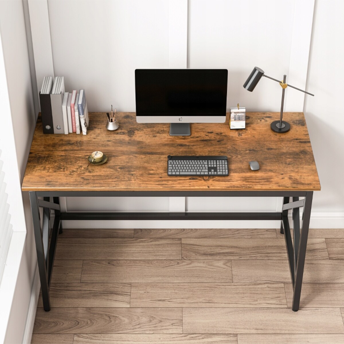 Biurko Komputerowe Industrialne Stolik Rustykalny Brąz Loft Metalowe Retro