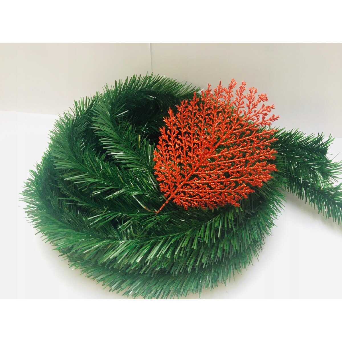 BROKATOWA GAŁĄZKA czerwona LIŚĆ paproć do dekoracji święta stroik choinka