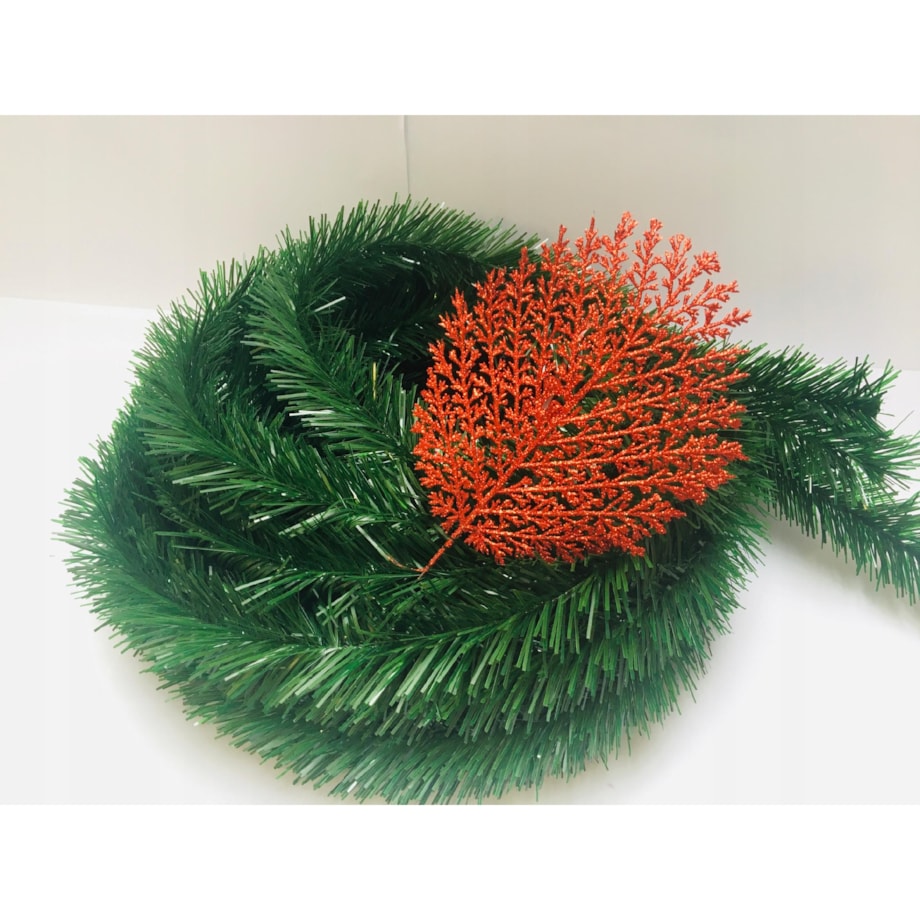 BROKATOWA GAŁĄZKA czerwona LIŚĆ paproć do dekoracji święta stroik choinka