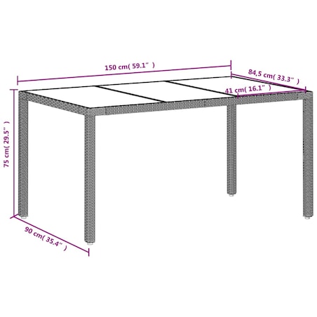 vidaXL Stół ogrodowy ze szklanym blatem, szary 150x90x75 cm, rattan PE