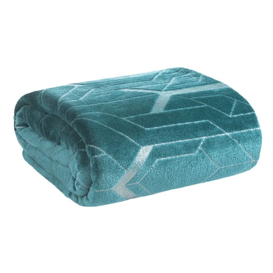 Koc mikrofibra z Nadrukiem 150 x 200 cm Turkusowy Elegancki Pled na Sofę