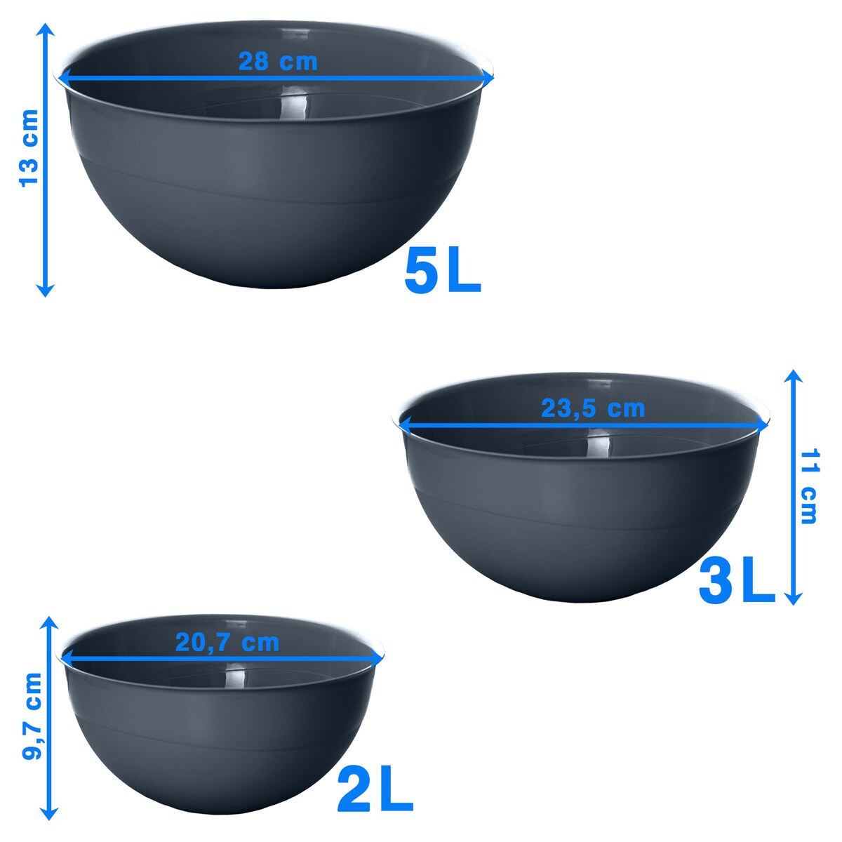 Miska Plastikowa Okrągła Kuchenna Z Pokrywką Zamykaniem Zestaw Misek 3 Szt. Misa Ciemnoszara