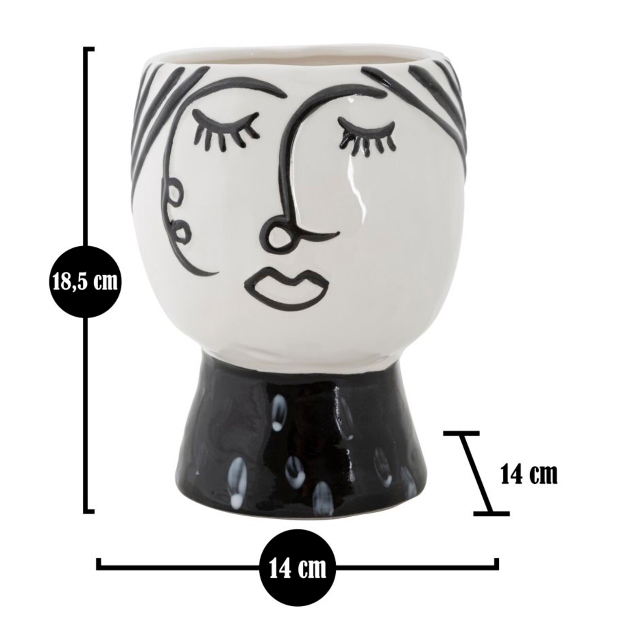 Osłonka dekoracyjna Face, kolor biały i czarny, porcelana, 14 x 14 x 18,2 cm, motyw: twarz, na doniczkę do salonu, Mauro Ferretti