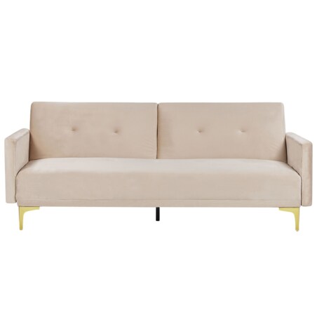 Sofa rozkładana welurowa beżowa LUCAN