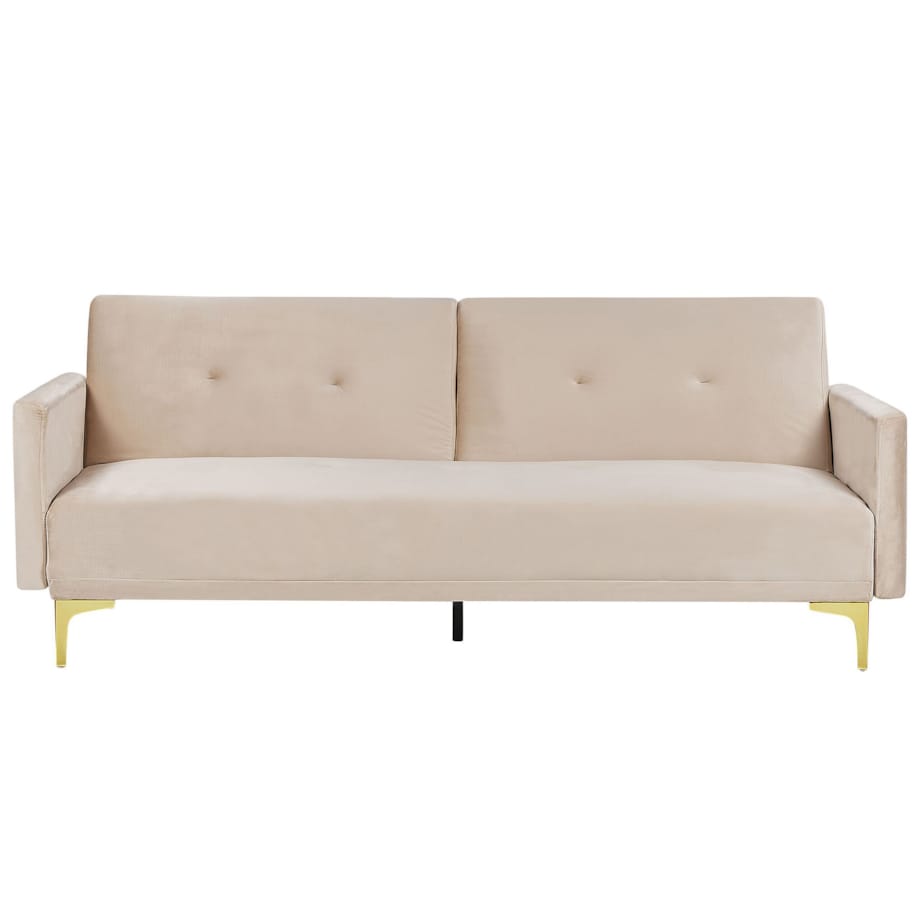 Sofa rozkładana welurowa beżowa LUCAN