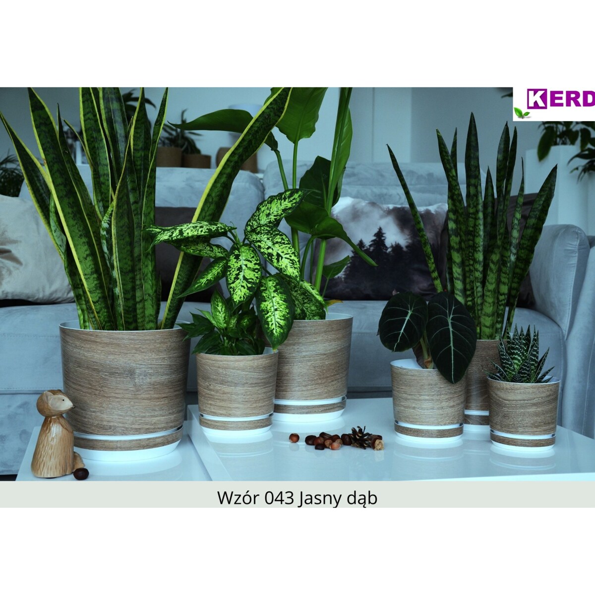 16 cm wzór JASNY DĄB Doniczka z podstawką imitacja dębowej deski drewna styl naturalny drewnopodobna