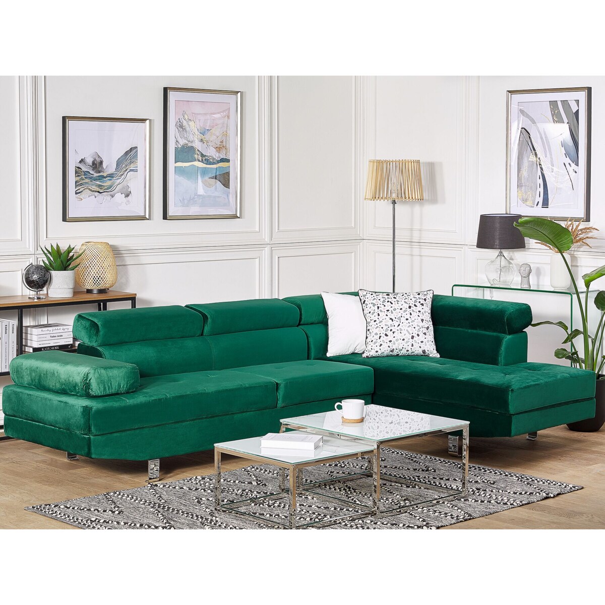 Narożnik welurowy lewostronny zielony NORREA