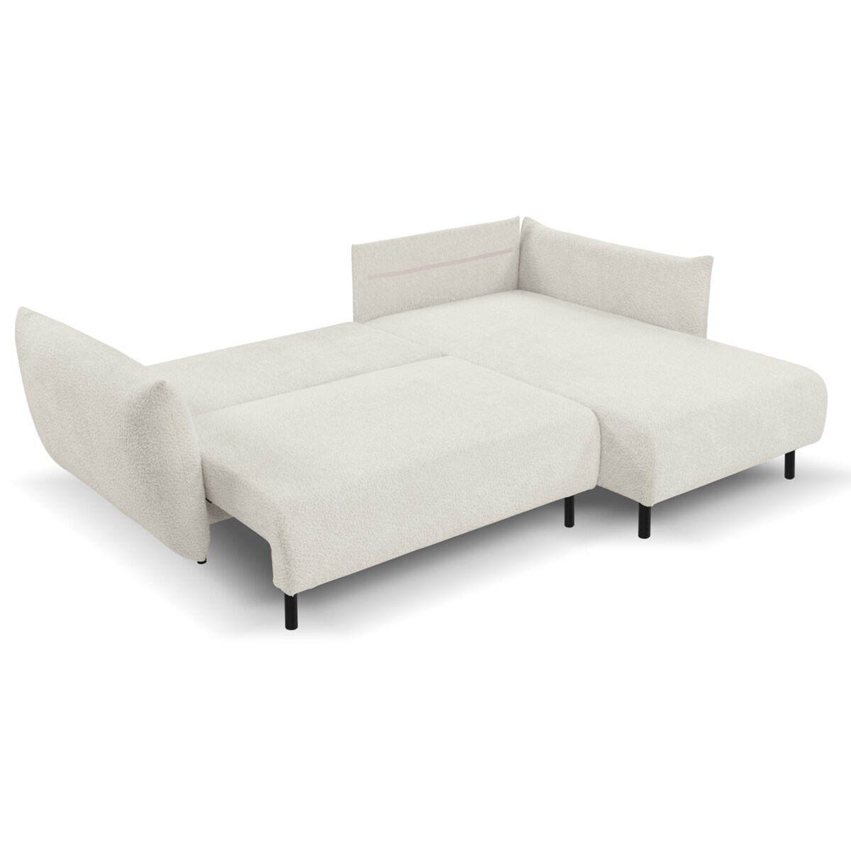 Narożnik DELI z funkcją spania na nóżkach, prawostronny, kremowy