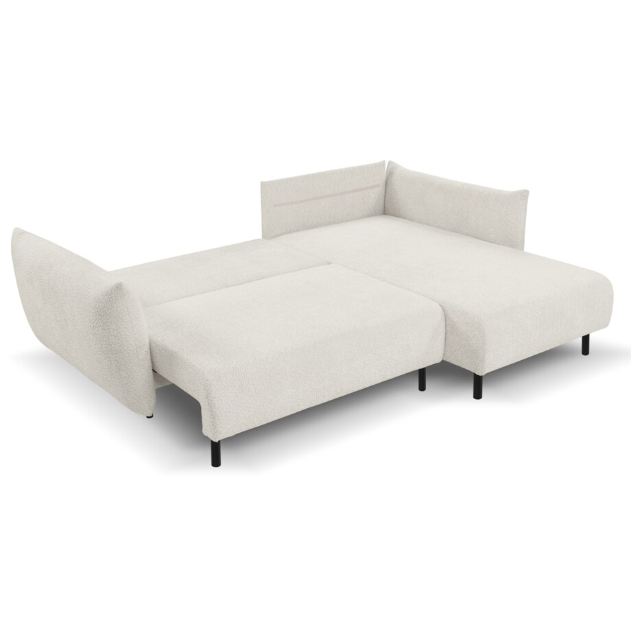 Narożnik DELI z funkcją spania na nóżkach, prawostronny, kremowy