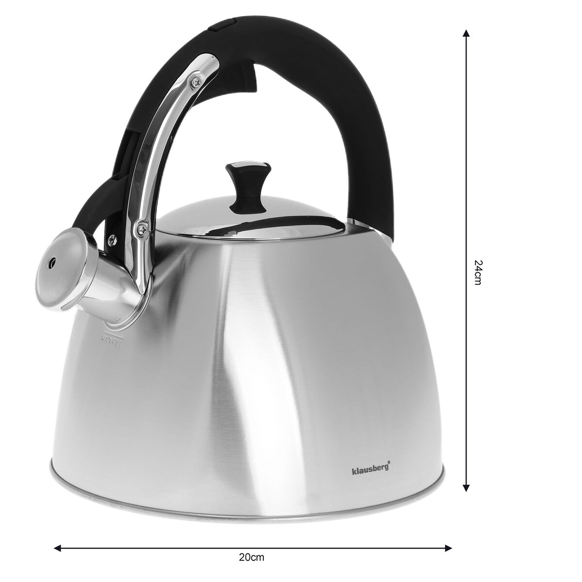 Czajnik stalowy z gwizdkiem na gaz indukcję Inox srebrny KLAUSBERG 3.0L