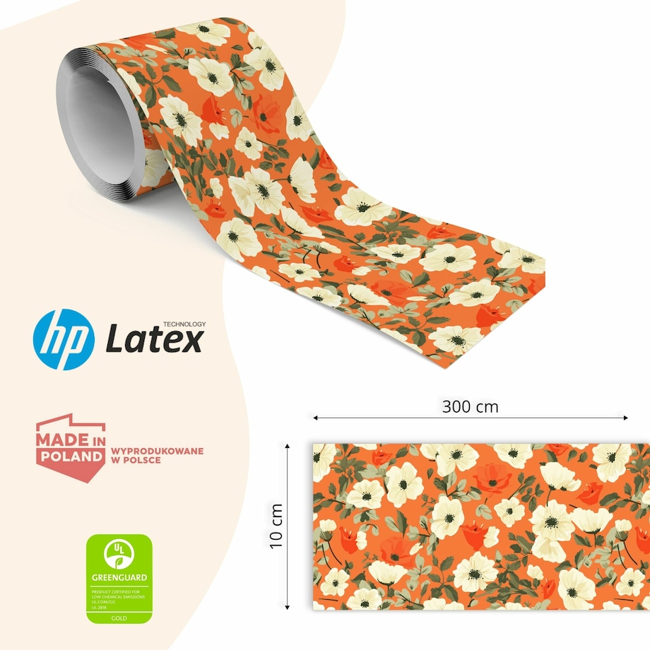 Samoprzylepny Pasek Dekoracyjny Bordiura KWIATY Maki Liście Natura Rośliny