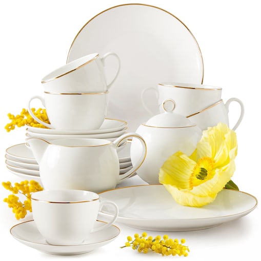 KONSIMO AD BELLA, Zestaw kawowy 6 os. (20 el.), kolor ecru/złoty