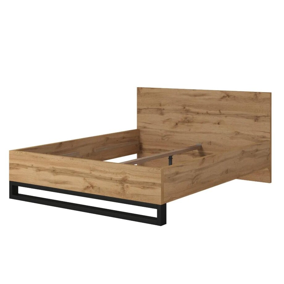 Łóżko HALLE 160x200 dąb wotan mat/czarne