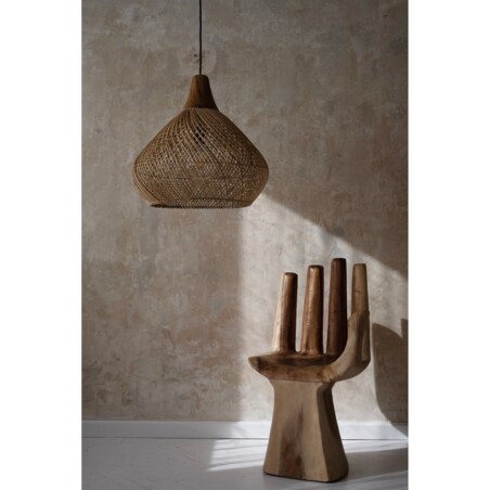 Rattanowa lampa z drewnem teakowym BAND w rozmiarze M - naturalna