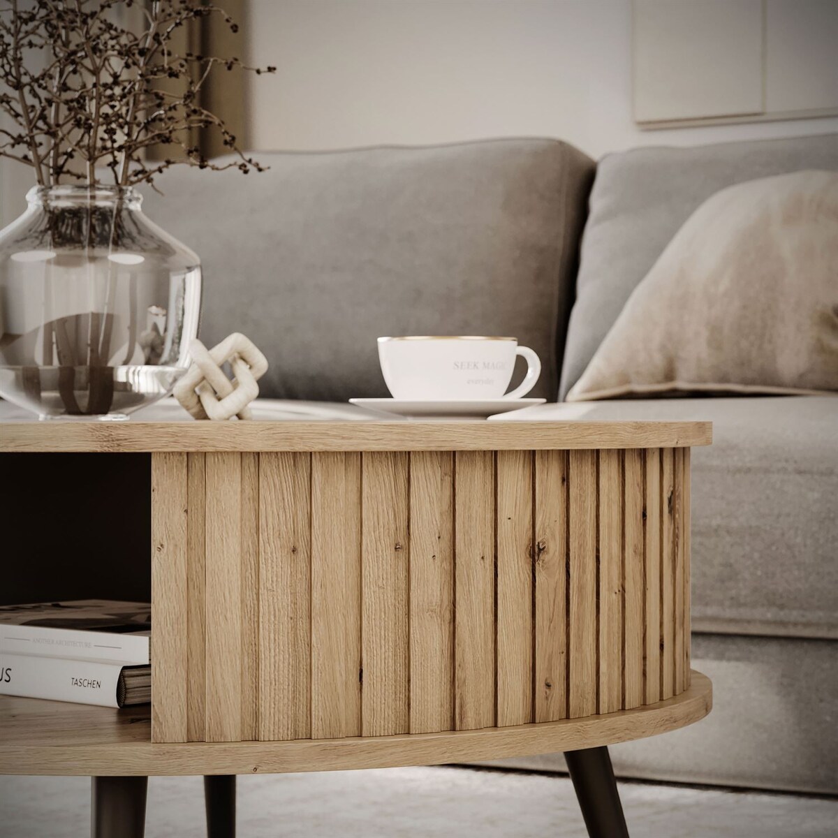 Stolik kawowy okrągły IVY dąb artisan