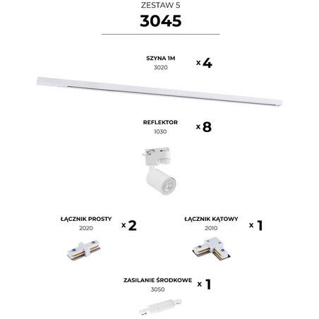 Jednofazowy zestaw szynowy Tracer 3045 Zumaline metalowy biały