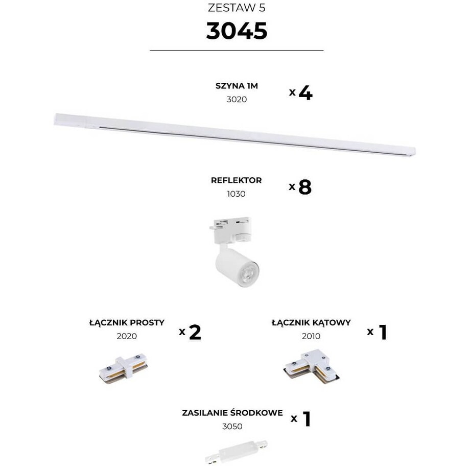 Jednofazowy zestaw szynowy Tracer 3045 Zumaline metalowy biały