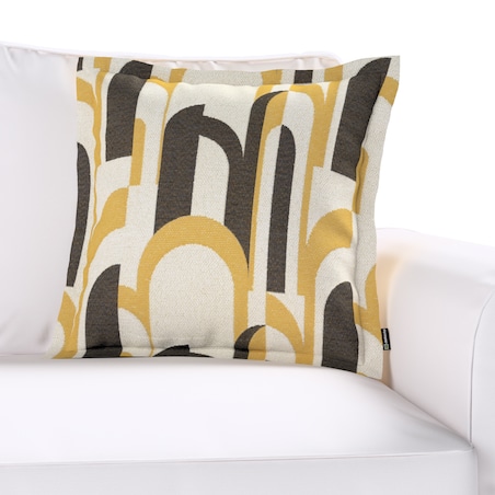 Poszewka Mona na poduszkę 45x45 czarno-żółte wzory na kremowym tle