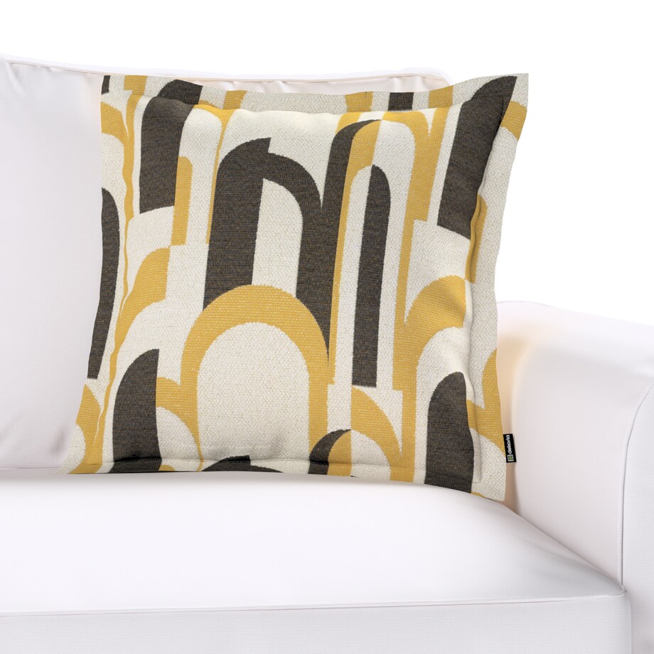 Poszewka Mona na poduszkę 45x45 czarno-żółte wzory na kremowym tle