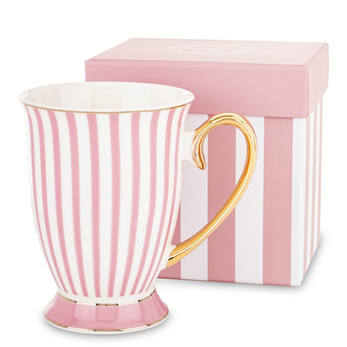 Kubek porcelanowy w paski w pudełku 300 ml TASSA - różowy