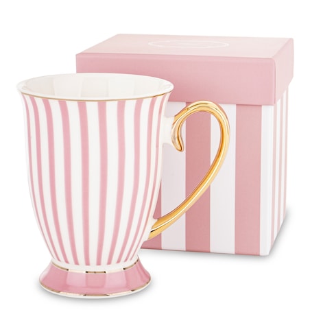 Kubek porcelanowy w paski w pudełku 300 ml TASSA - różowy