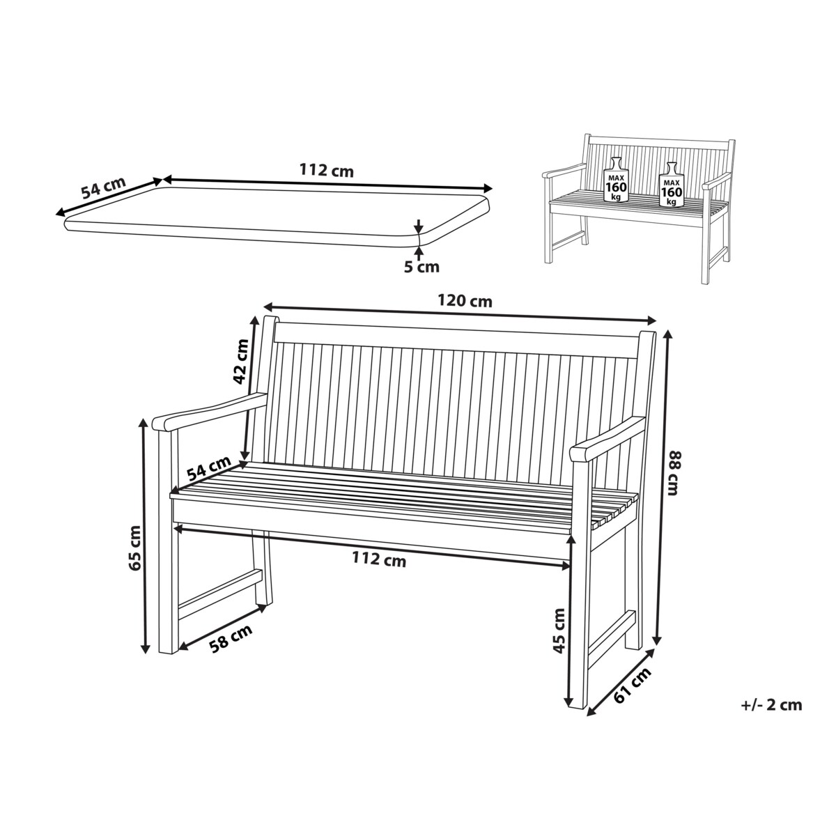 Ławka ogrodowa z poduchą VIVARA 120 cm Certyfikowane drewno akacjowe Beżowy