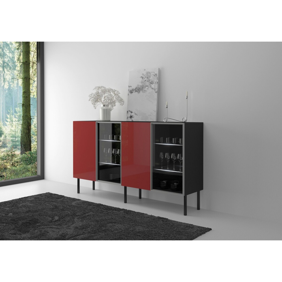 Podświetlana Witryna Lilka Czarna-Czerwona / szer. 138 cm