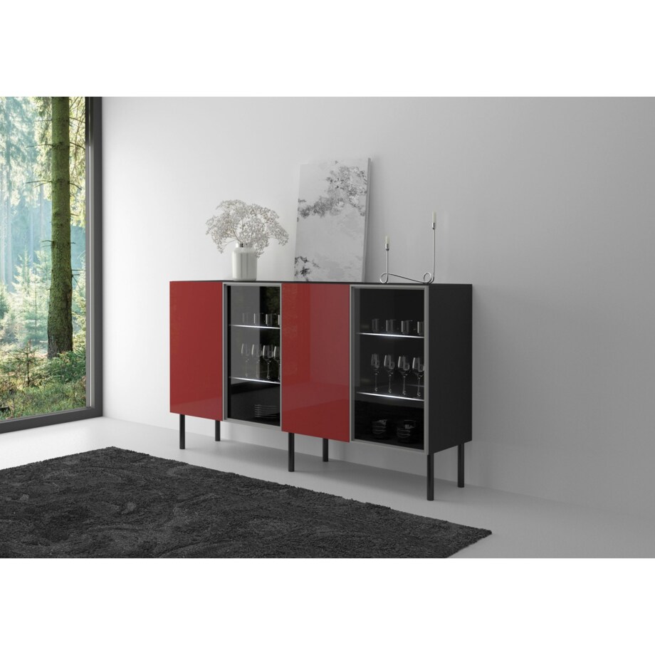 Podświetlana Witryna Lilka Czarna-Czerwona / szer. 138 cm