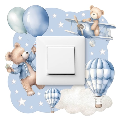 Naklejka Pod Włącznik Światła Misie Balony Gwiazdki Chmurki Dla Dzieci 20x20cm