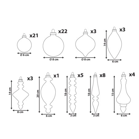 Zestaw 70 bombek FLICKER Szkło Złoty