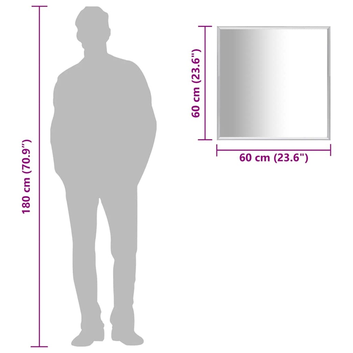 vidaXL Lustro w srebrnej ramie, 60x60 cm