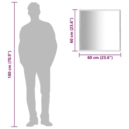 vidaXL Lustro w srebrnej ramie, 60x60 cm